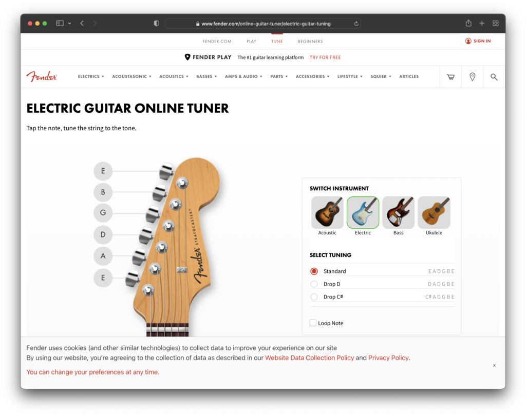 Free Guitar tools - Fender Tuner